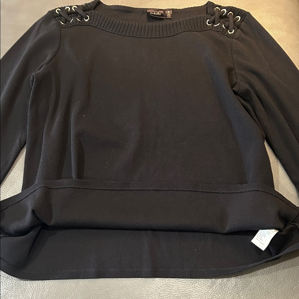 Rafaella Black Sweater with Lace-Up Shoulder Detail, size M. EUC - Picture 6 of 6
